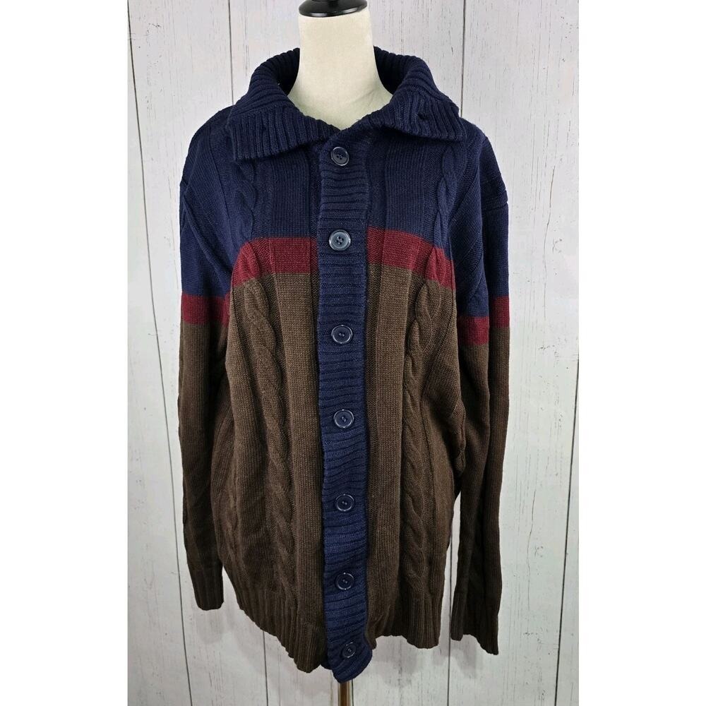 Paul Jones Sweater Men XL Colorful Cardigan Cable Knit Fisherman Chunky Gorpcore